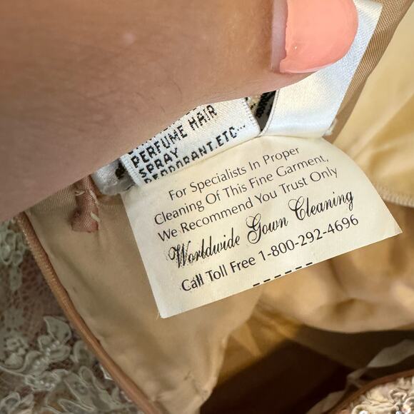 Jovani Floral Lace Evening Ball Gown Dress Prom Formal Sequin Beaded 12 Beige - Picture 13 of 14